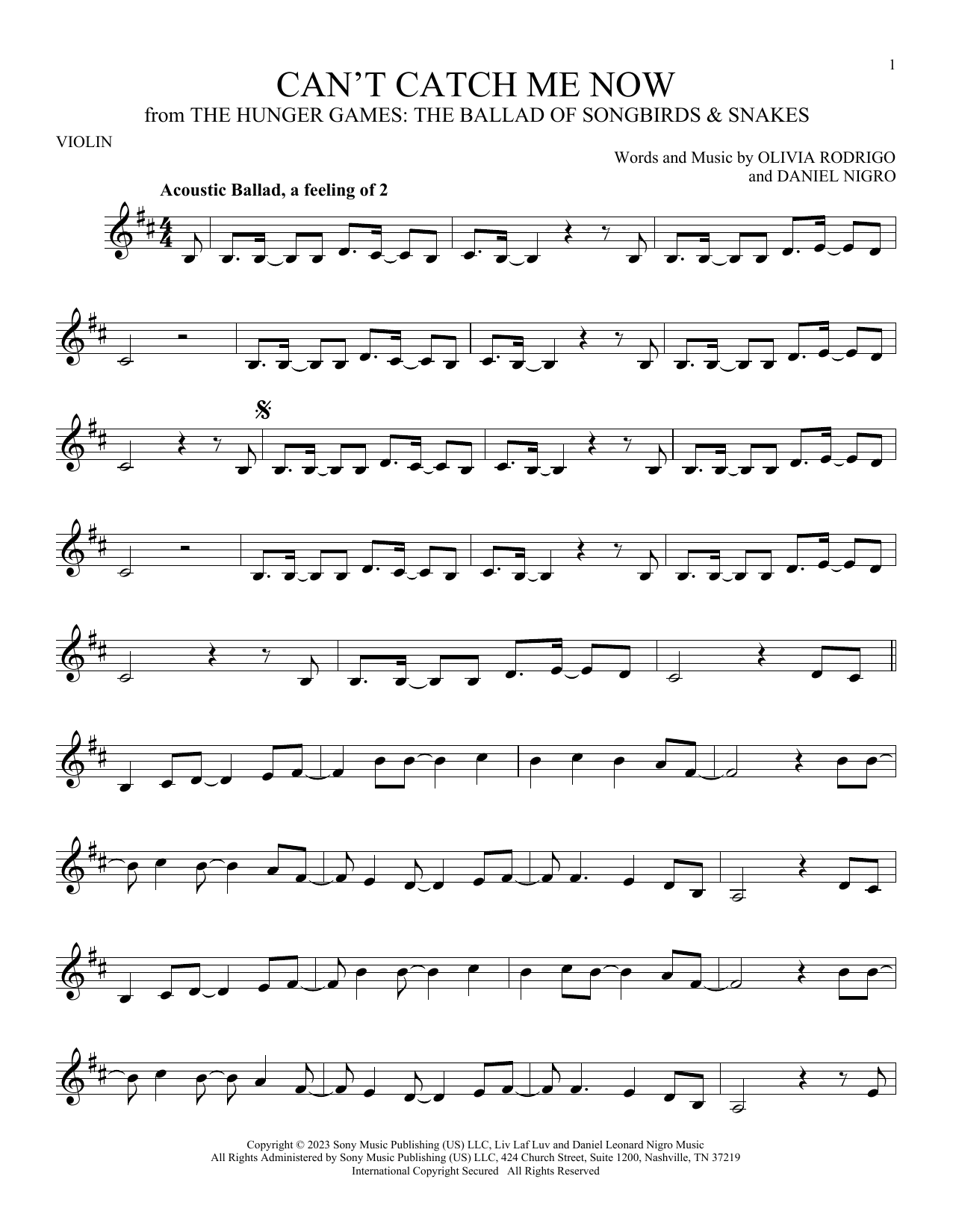 Product gallery: Page 1 of 1 Can't Catch Me Now (from The Hunger Games: The Ballad Of Songbirds & Snakes), Olivia Rodrigo