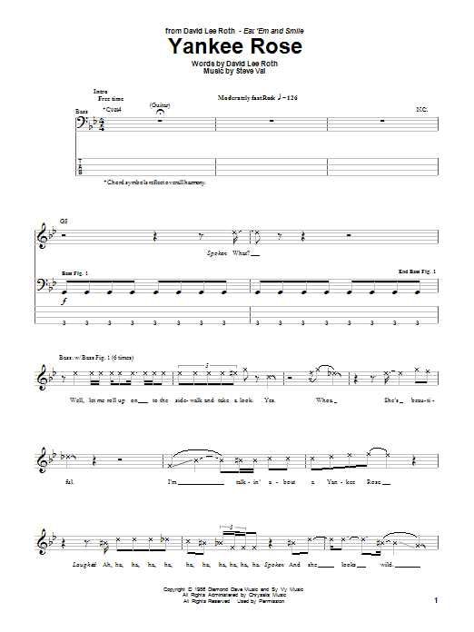 Produktgalerie: Seite 1 von 1 Yankee Rose, David Lee Roth, E-Bass