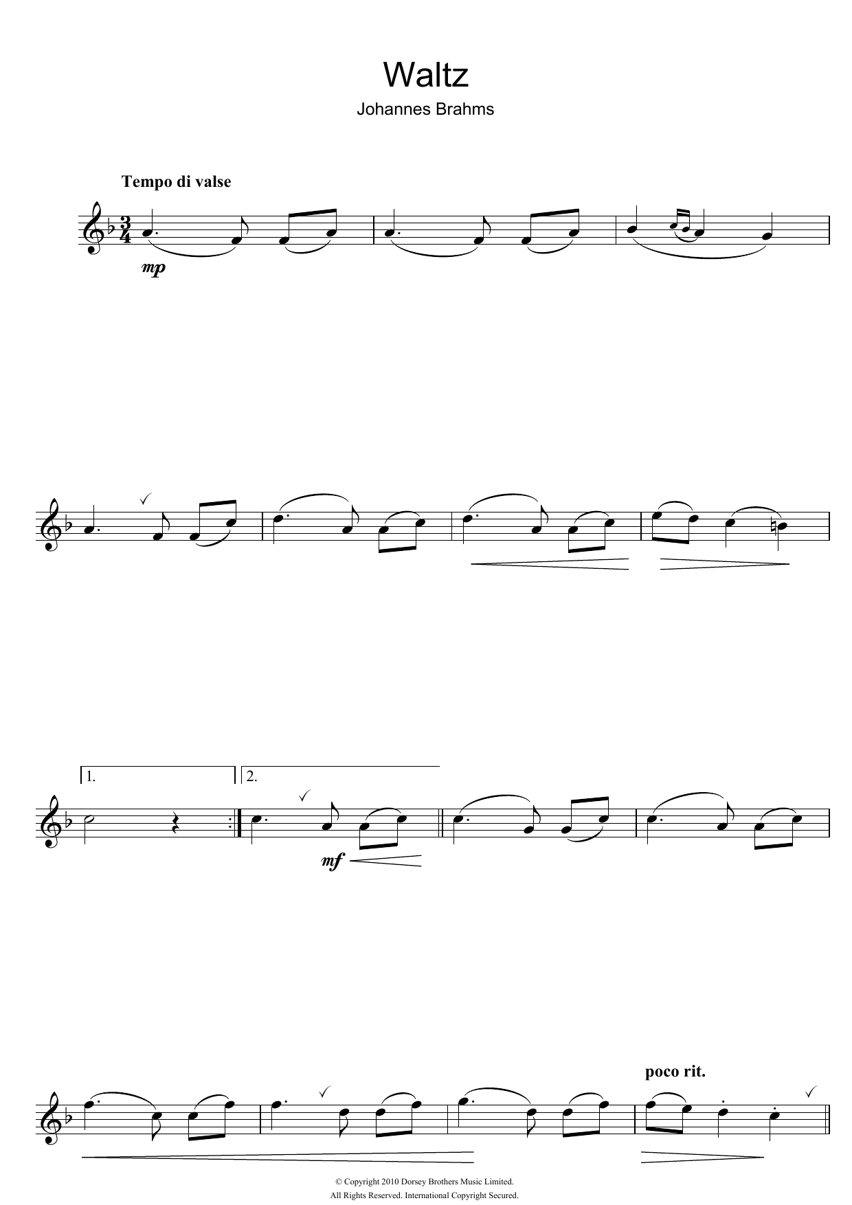 Product gallery: Page 1 of 1 Waltz Op. 39, No. 15, Johannes Brahms