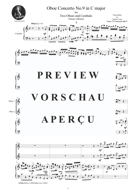 Produktgalerie: Seite 2 von 11 Oboe Concerto No.9 in C--Dur Op.9, , 2 Oboen und Cembalo/Klavier