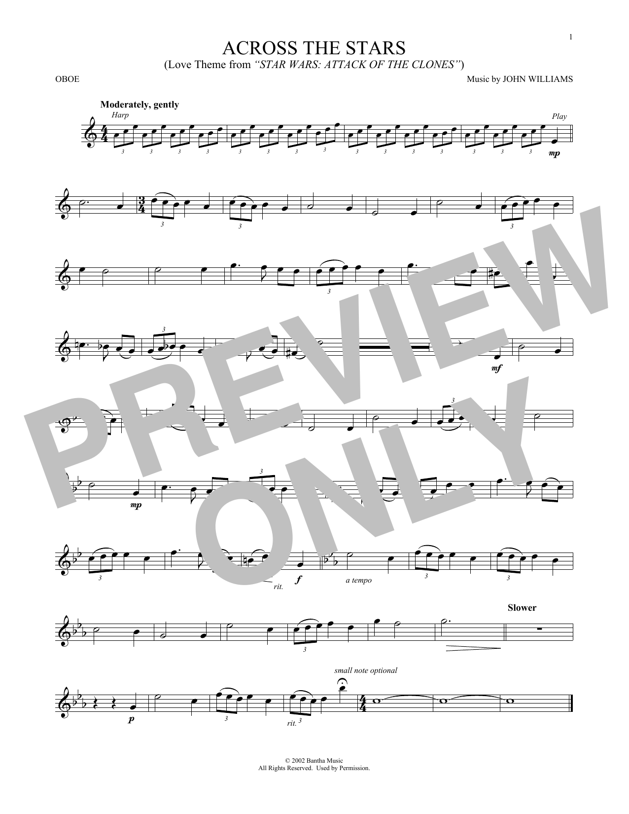 Produktgalerie: Seite 1 von 1 Across The Stars (from Star Wars: Attack Of The Clones), John Williams, Oboe