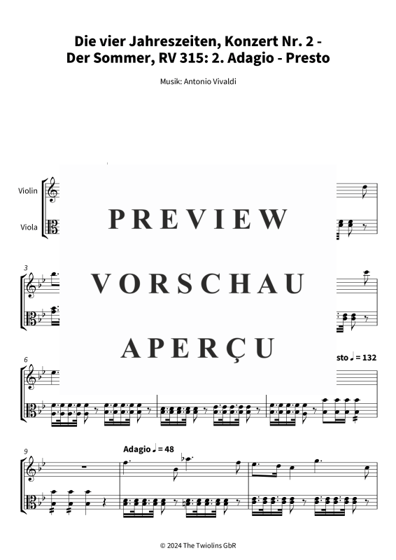 Produktgalerie: Seite 4 von 5 Die vier Jahreszeiten, Konzert Nr. 2 - Der Sommer - 2. Adagio, The Twiolins, (Duett Violine + Viola)