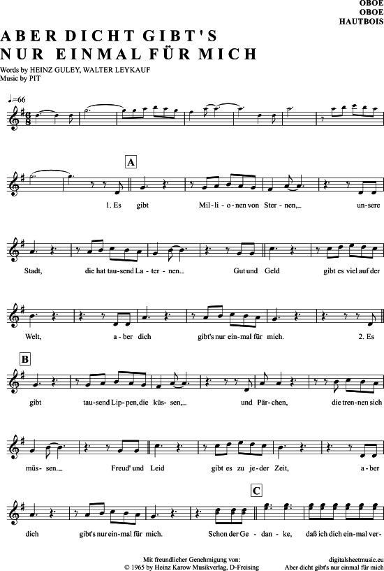Produktgalerie: Seite 1 von 4 Aber dich gibt´s nur einmal für mich , Rossi, Semino, (Oboe)