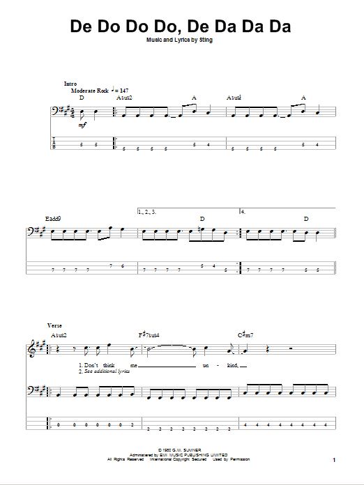 Produktgalerie: Seite 1 von 1 De Do Do Do, De Da Da Da, The Police, E-Bass