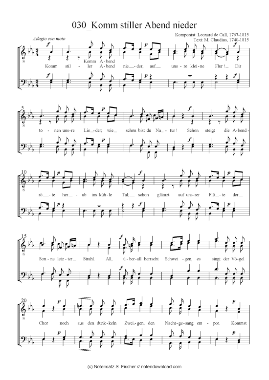 Product picture to: Komm stiller Abend nieder Leonard de Call, 1767-1815 / M. Claudius, 1740-1815