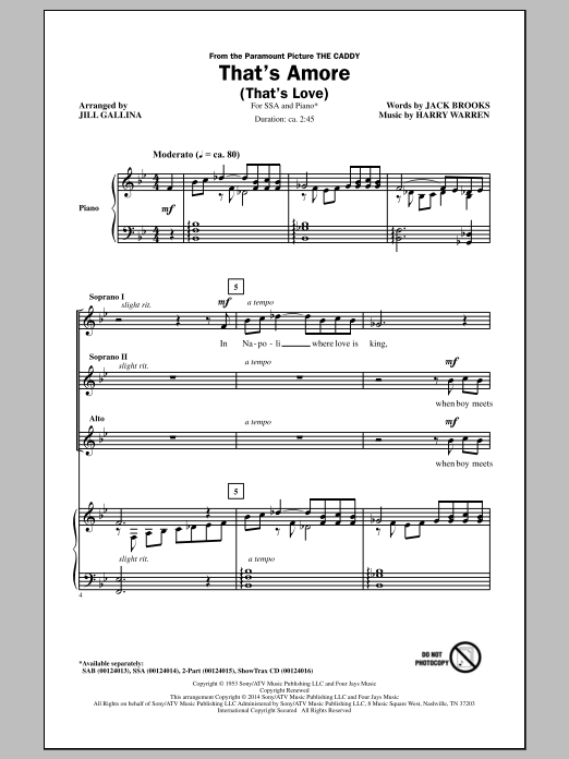 Produktbild zu:  That's Amoré (That's Love) (arr. Jill Gallina) - Dean Martin