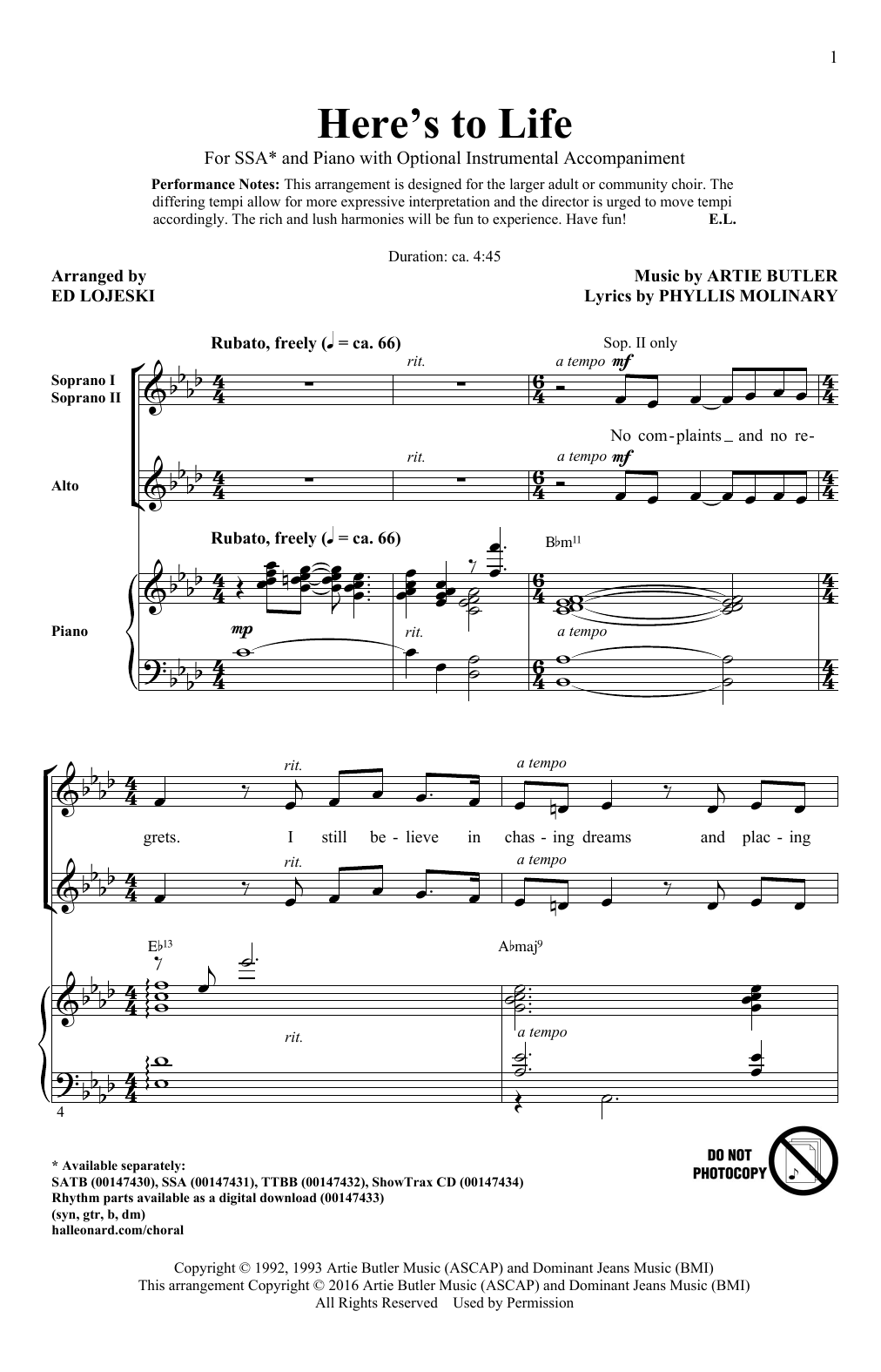 Produktgalerie: Seite 1 von 1 Here's To Life, Ed Lojeski, Chor