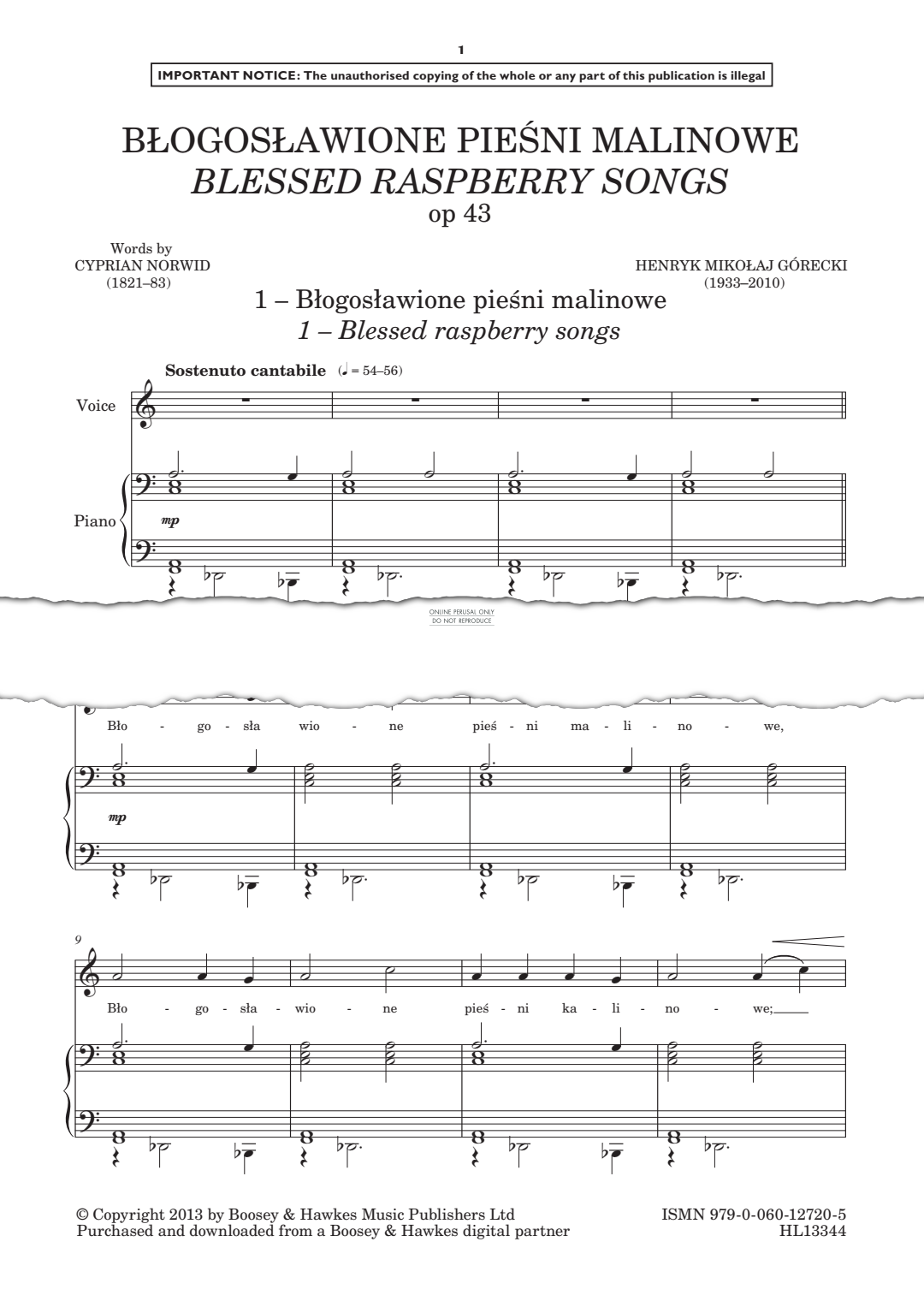 Produktgalerie: Seite 1 von 1 Blogoslawione piesni malinowe (Blessed raspberry songs) Op.43, Henryk Mikolaj Górecki, Gesang, Klavier