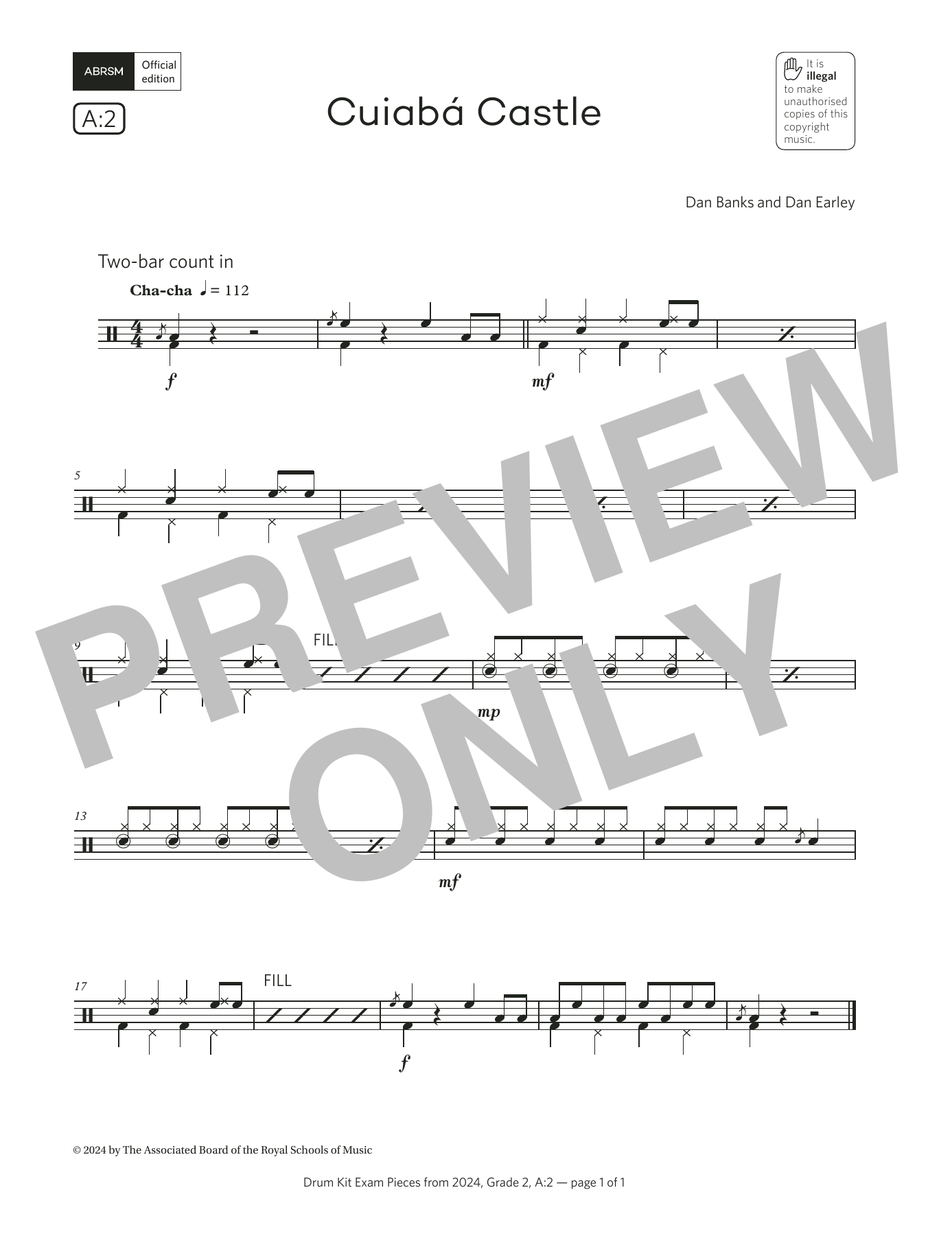 Product gallery: Page 1 of 1 Cuiabá Castle (Grade 2, list A2, from the ABRSM Drum Kit Syllabus 2024), Dan Banks and Dan Earley