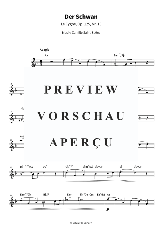 Produktgalerie: Seite 1 von 6 Der Schwan - Sanfte Elegie, , Alt Saxophon Solo und Akkorde