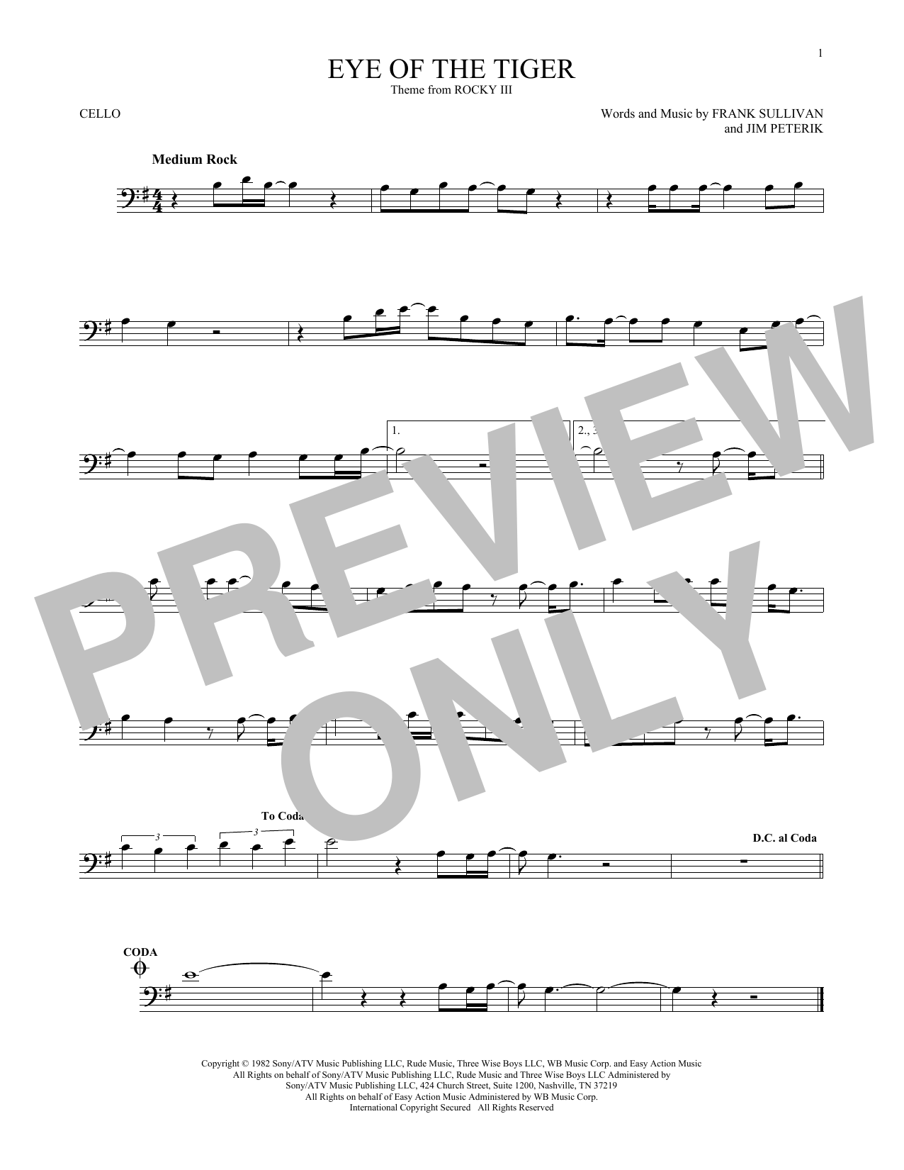 Produktgalerie: Seite 1 von 1 Eye Of The Tiger, Survivor, Violoncello