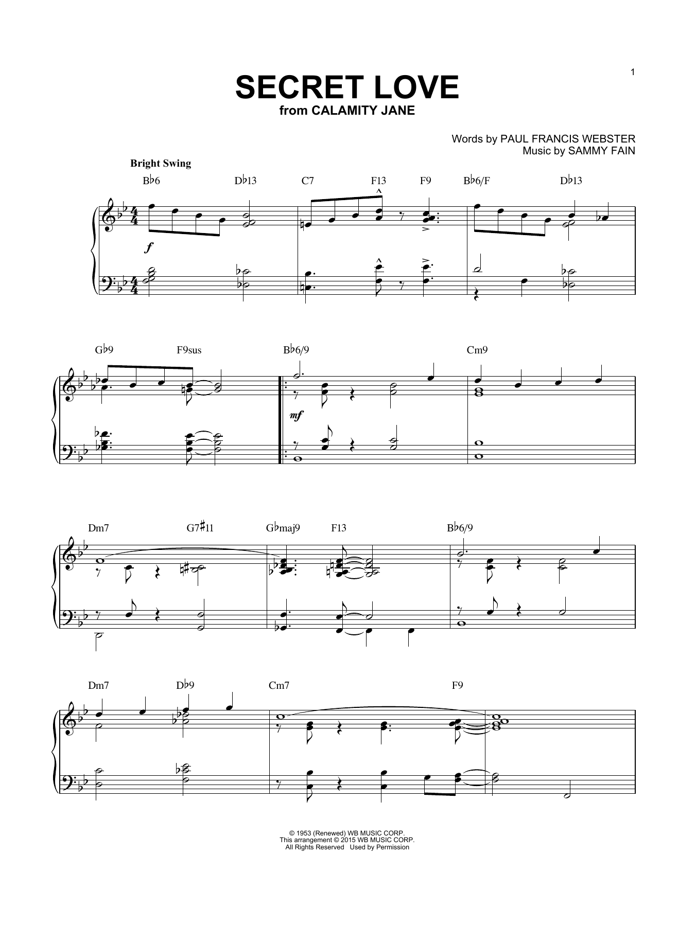 Product picture to: Secret Love [Jazz version] (arr. Brent Edstrom)