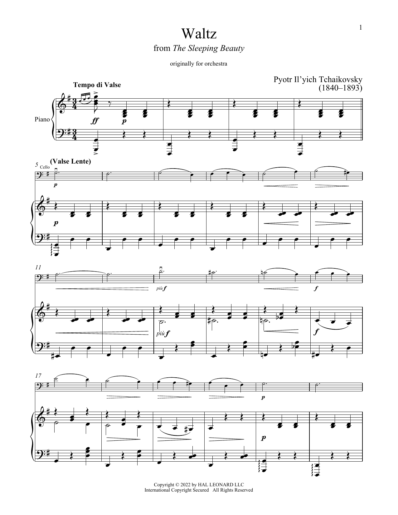 Produktgalerie: Seite 1 von 1 The Sleeping Beauty Waltz, Pyotr Il'yich Tchaikovsky, Klavier, Violoncello