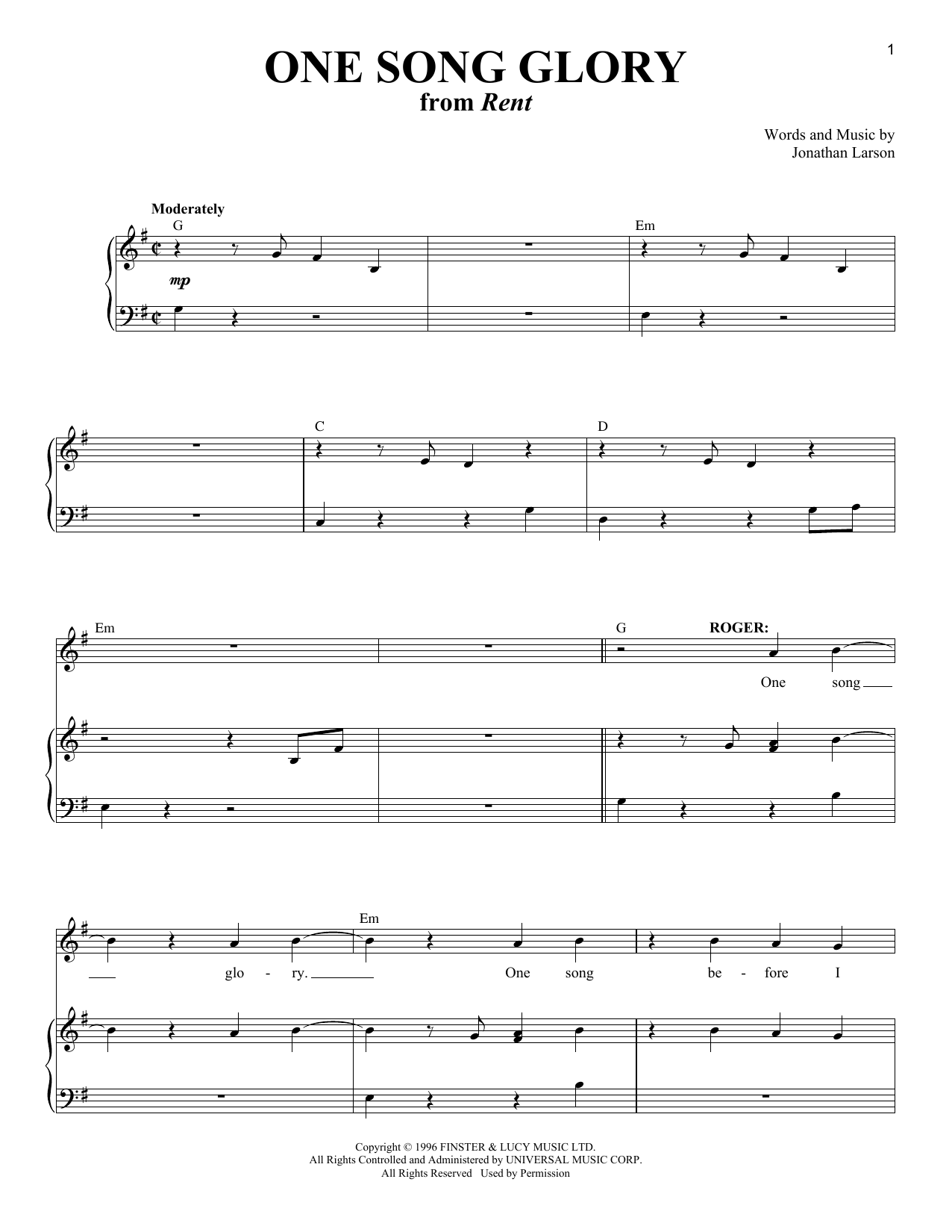 Produktbild zu: One Song Glory (from Rent)