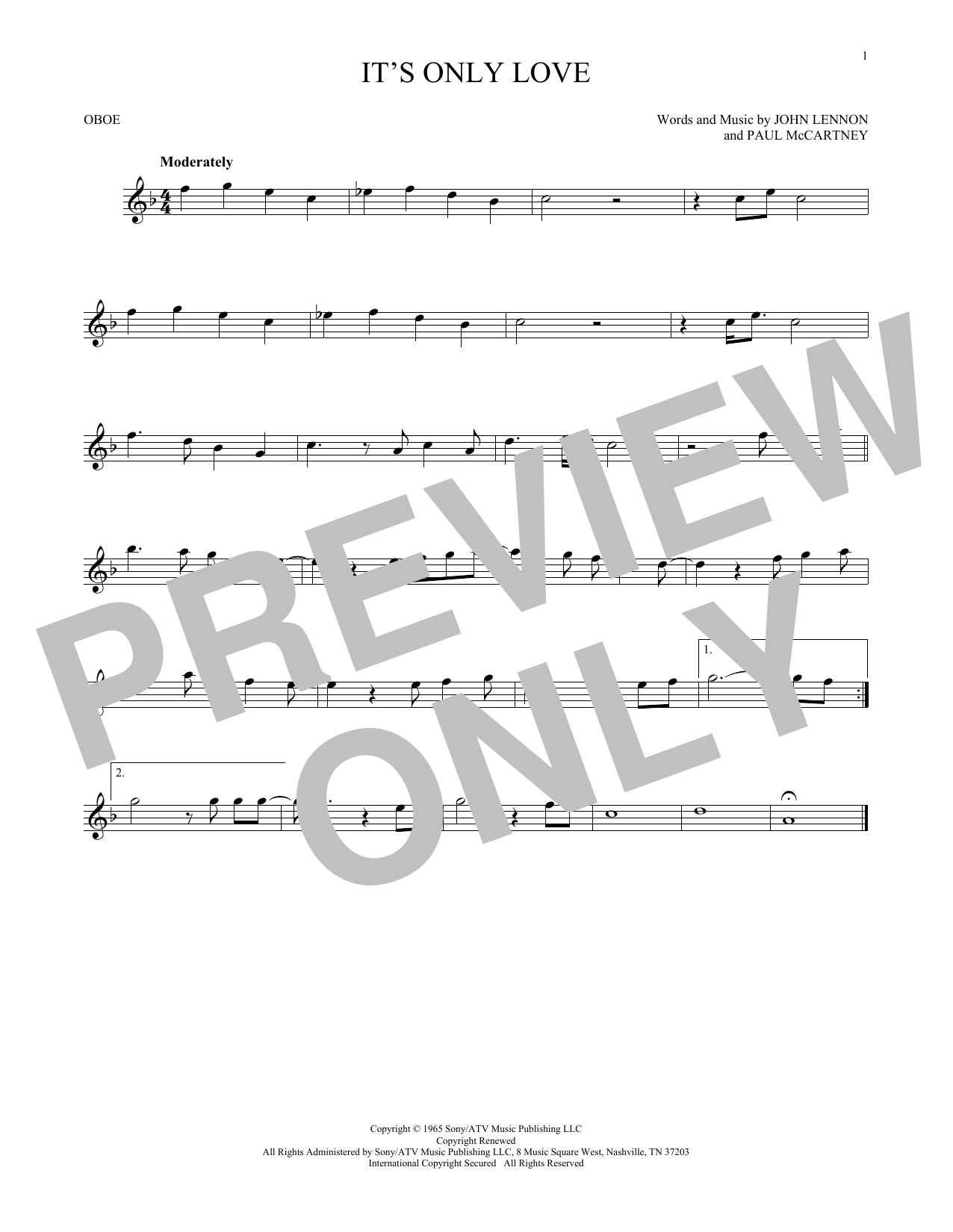 Produktgalerie: Seite 1 von 1 It's Only Love, The Beatles, Oboe