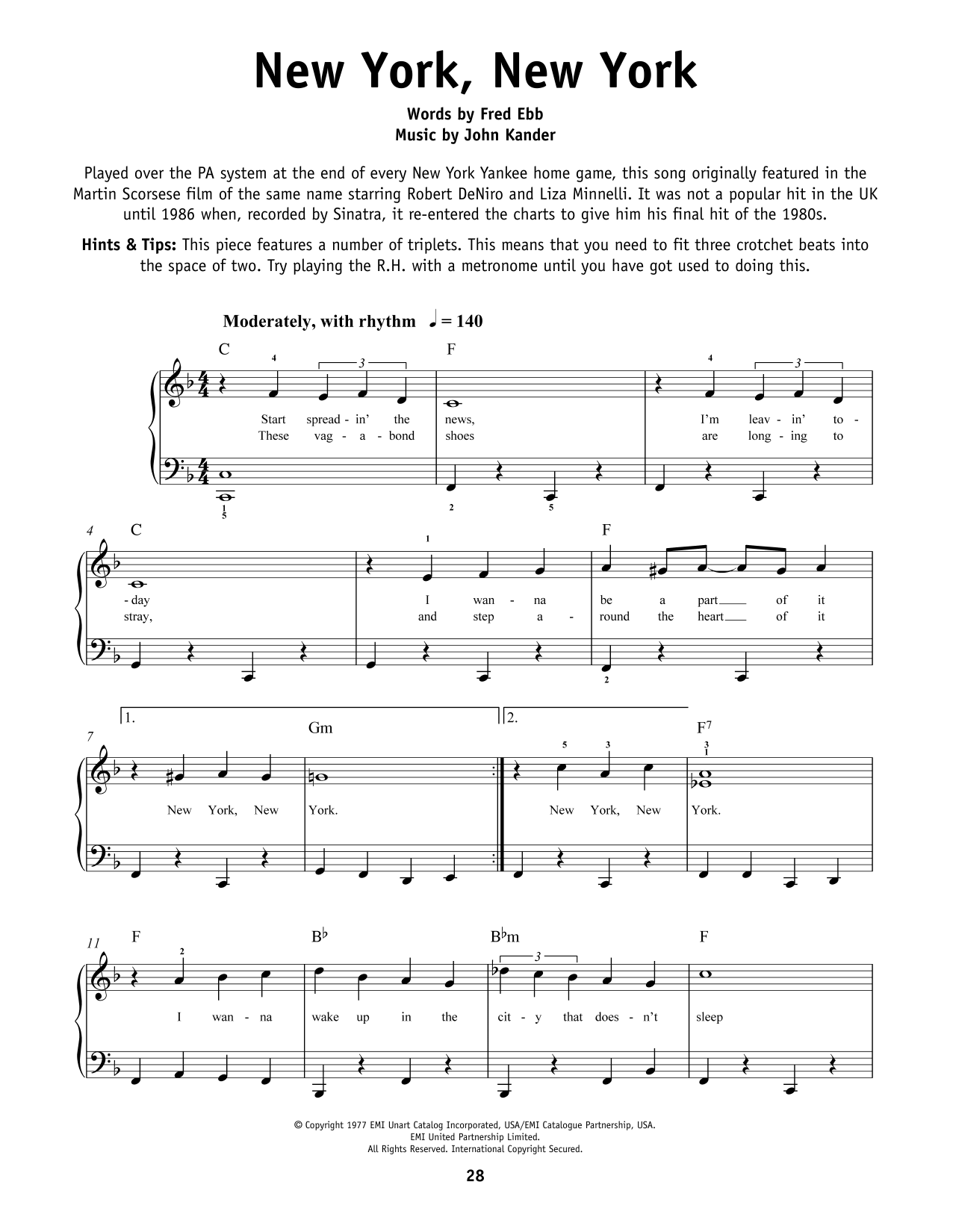 Produktgalerie: Seite 1 von 1 Theme From "New York, New York", Frank Sinatra, Klavier