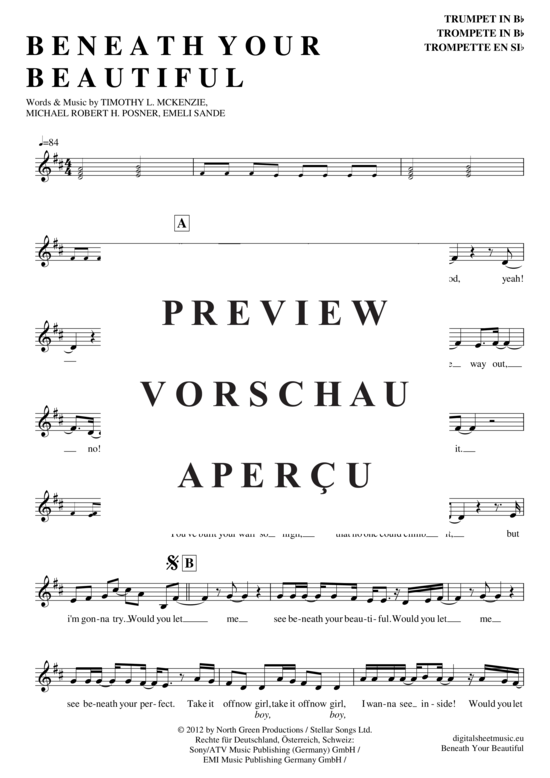 Produktgalerie: Seite 2 von 4 Beneath your beautiful , Sande, Emeli, Trompete in B