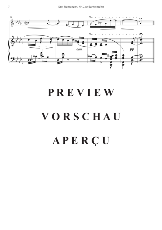 gallery: Drei Romanzen, Nr. 1 Andante molto - op. 22 I, Joseph Joachim freundschaftlichst gewidmet , , (Violine + Klavier)