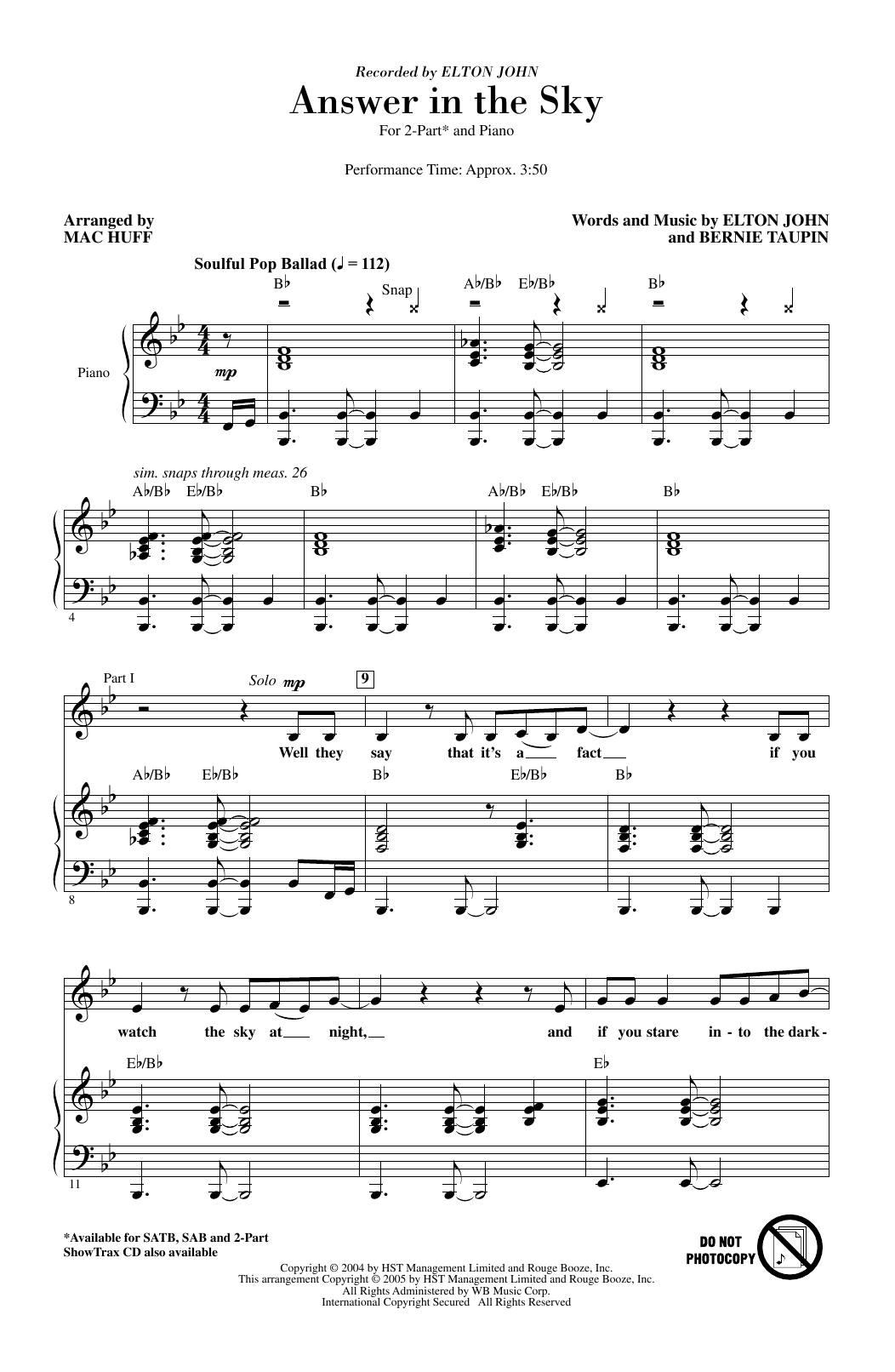 Product picture to: Answer In The Sky (arr. Mac Huff)