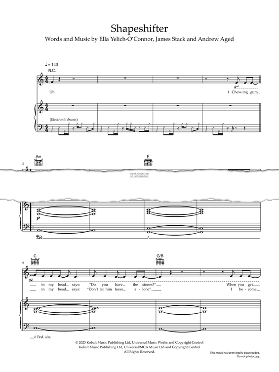 Produktgalerie: Seite 1 von 1 Shapeshifter, Lorde, Gesang, Gitarre, Klavier