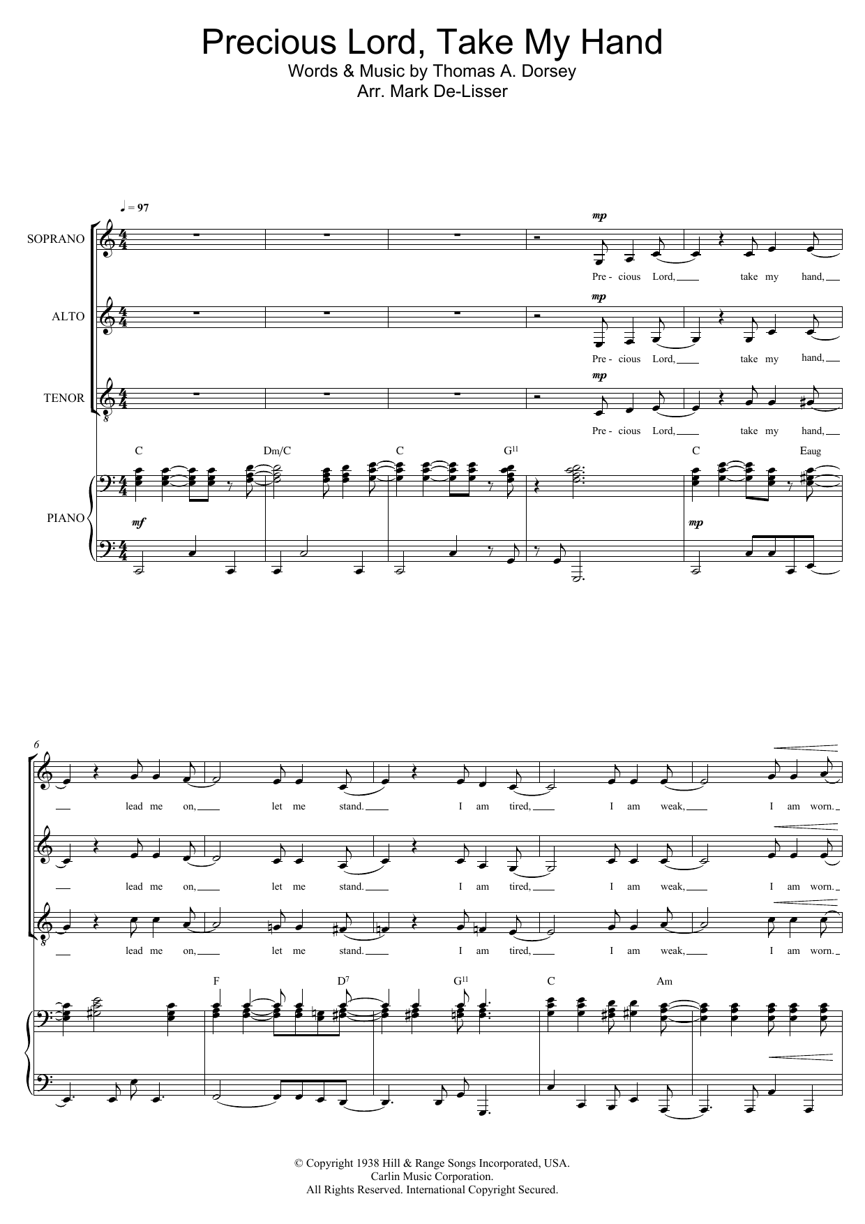 Product picture to: Precious Lord, Take My Hand (Take My Hand, Precious Lord) (arr. Mark De-Lisser)
