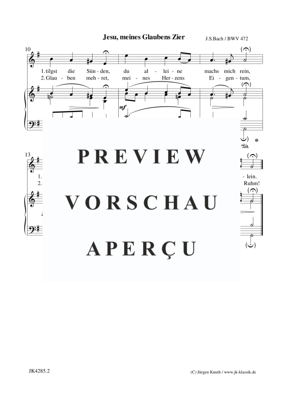 Produktgalerie: Seite 3 von 3 Jesu, meines Glaubens Zier BWV 472, , Gesang und Klavier/Orgel
