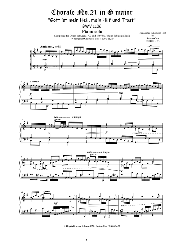 Product picture to: Choral No.21 in G-Dur (Gott ist mein Heil, mein Hilf und Trost) BWV 1106Johann Sebastian Bach