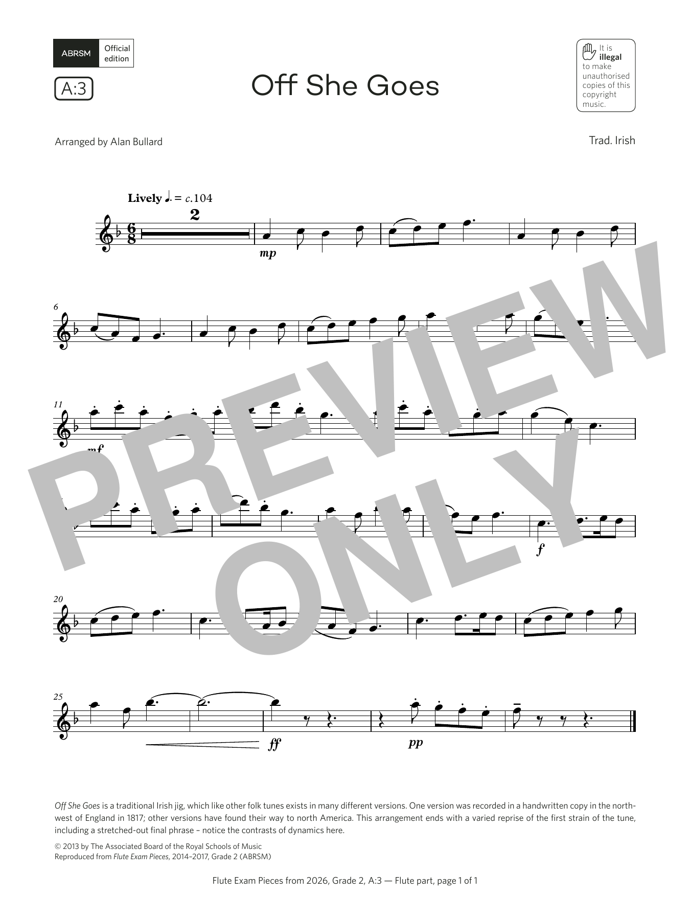 Product gallery: Page 1 of 1 Off She Goes (Grade 2, list A3, from the ABRSM Flute Syllabus from 2026), Alan Bullard