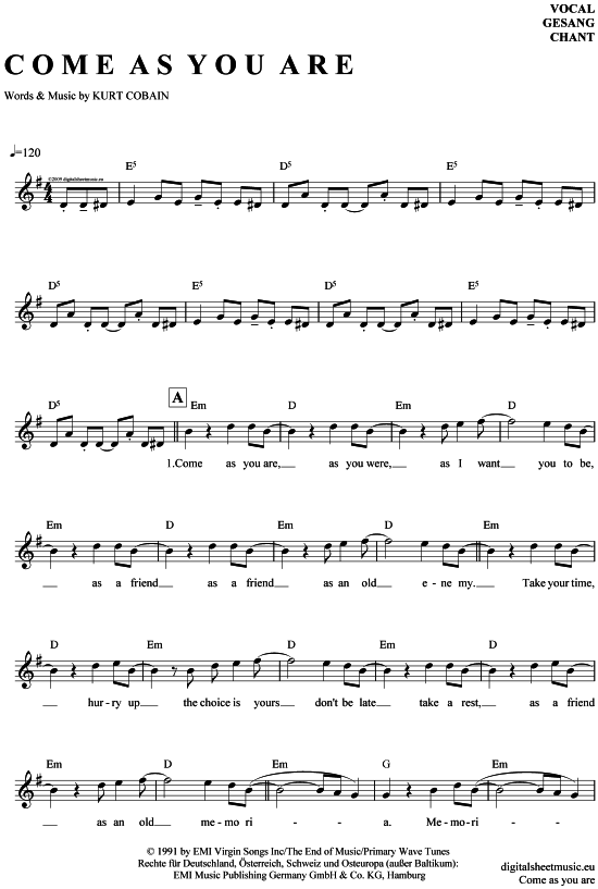 gallery: Come as you are , Nirvana, (Gesang)