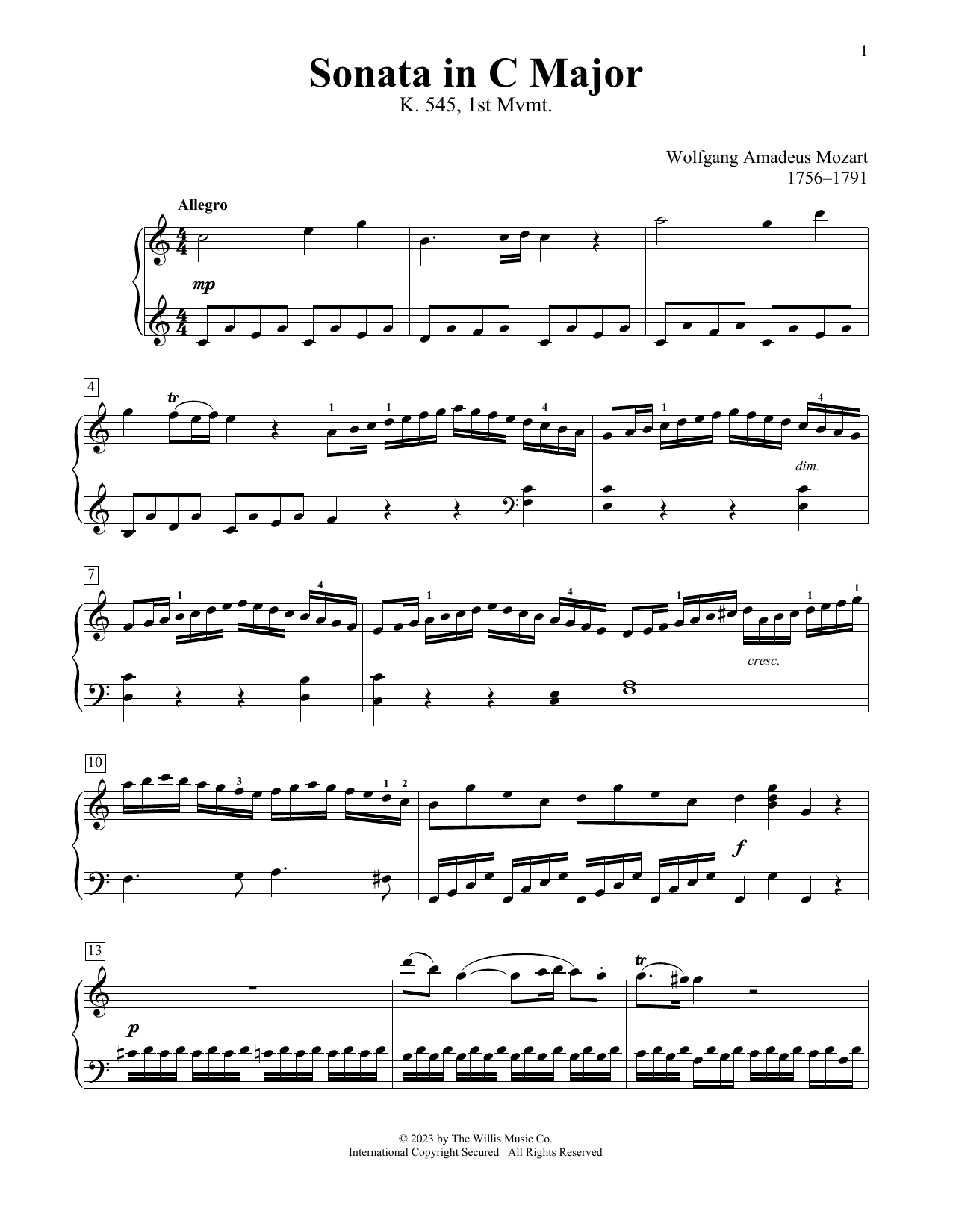Produktbild zu: Sonata No. 16 In C Major, K. 545, First Movement ("Allegro")