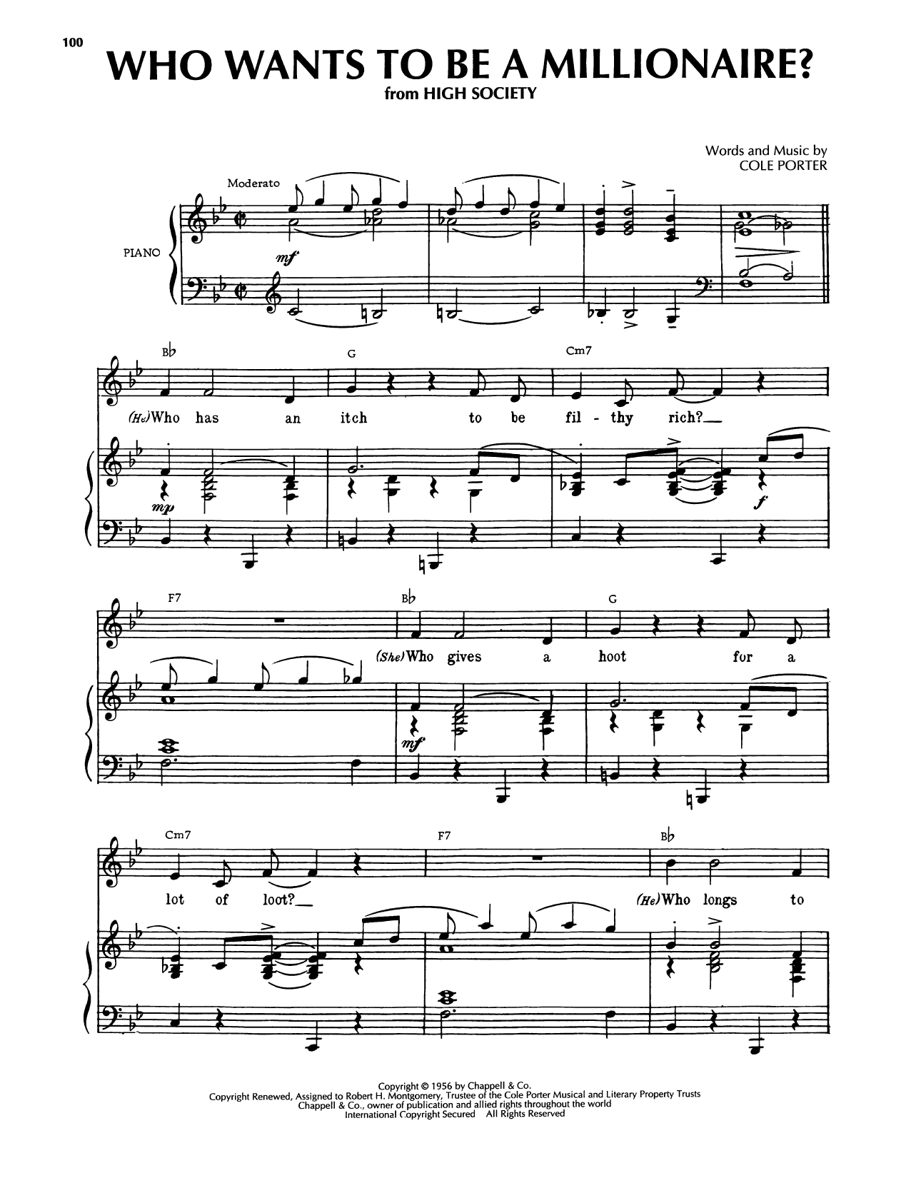 Produktgalerie: Seite 1 von 1 Who Wants To Be A Millionaire? (from High Society), Cole Porter, Gesang, Gitarre, Klavier