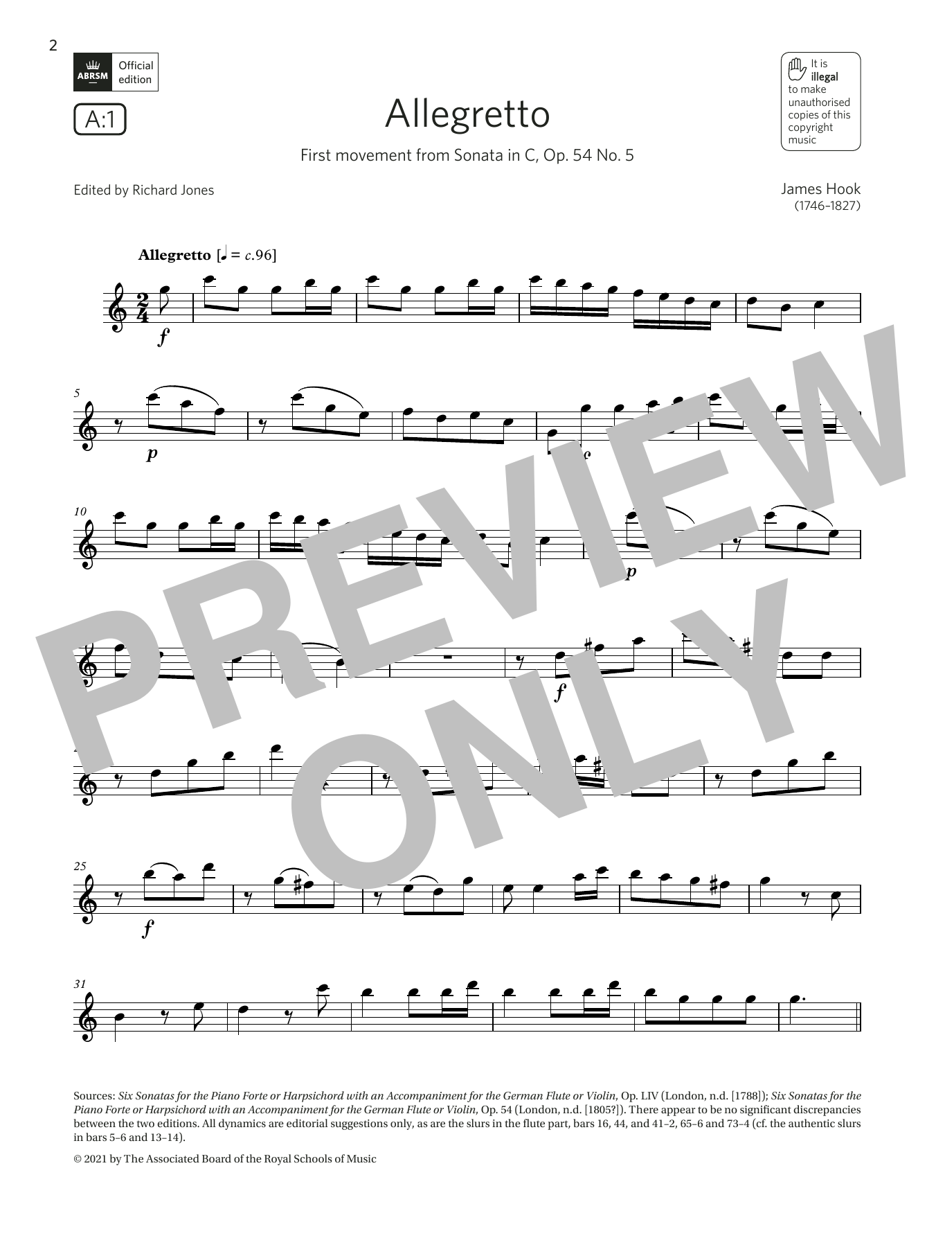 Product gallery: Page 1 of 1 Allegretto (from Sonata in C, Op.54 No.5) (Grade 4 List A1 from the ABRSM Flute syllabus from 2022), James Hook