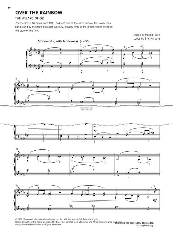 Produktgalerie: Seite 1 von 1 Over The Rainbow, Harold Arlen, Klavier