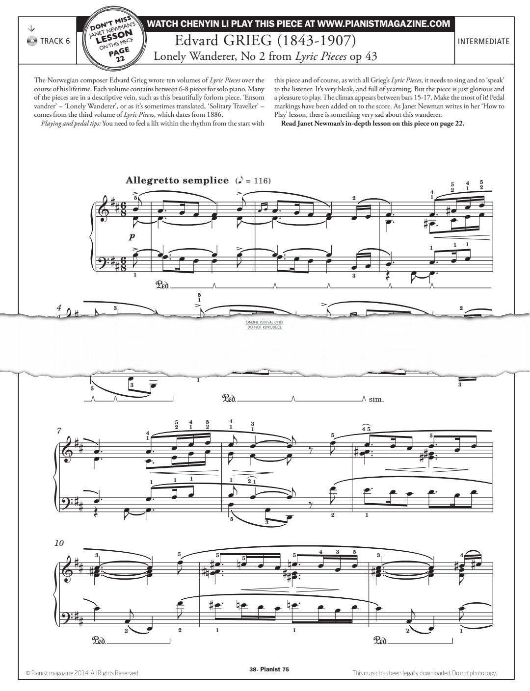Product gallery: Page 1 of 1 Lonely Wanderer, No.2 from Lyric Pieces Op.43, Edvard Grieg