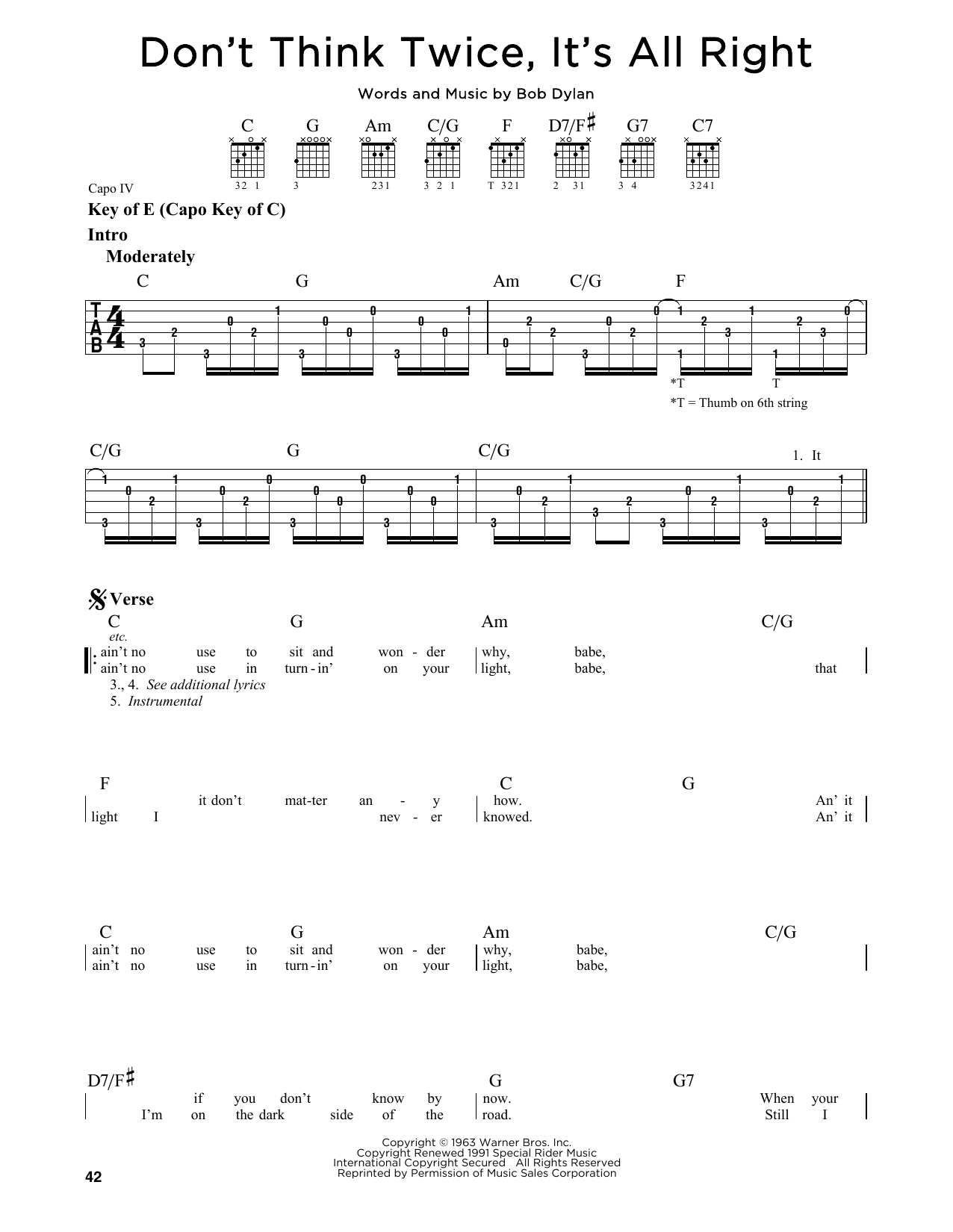 Product picture to:  Don't Think Twice, It's All Right - Bob Dylan