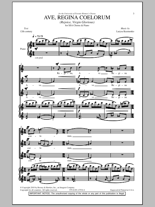 Produktgalerie: Seite 1 von 1 Ave, Regina Coelorum (Rejoice, Virgin Glorious), Larysa Kuzmenko, Chor