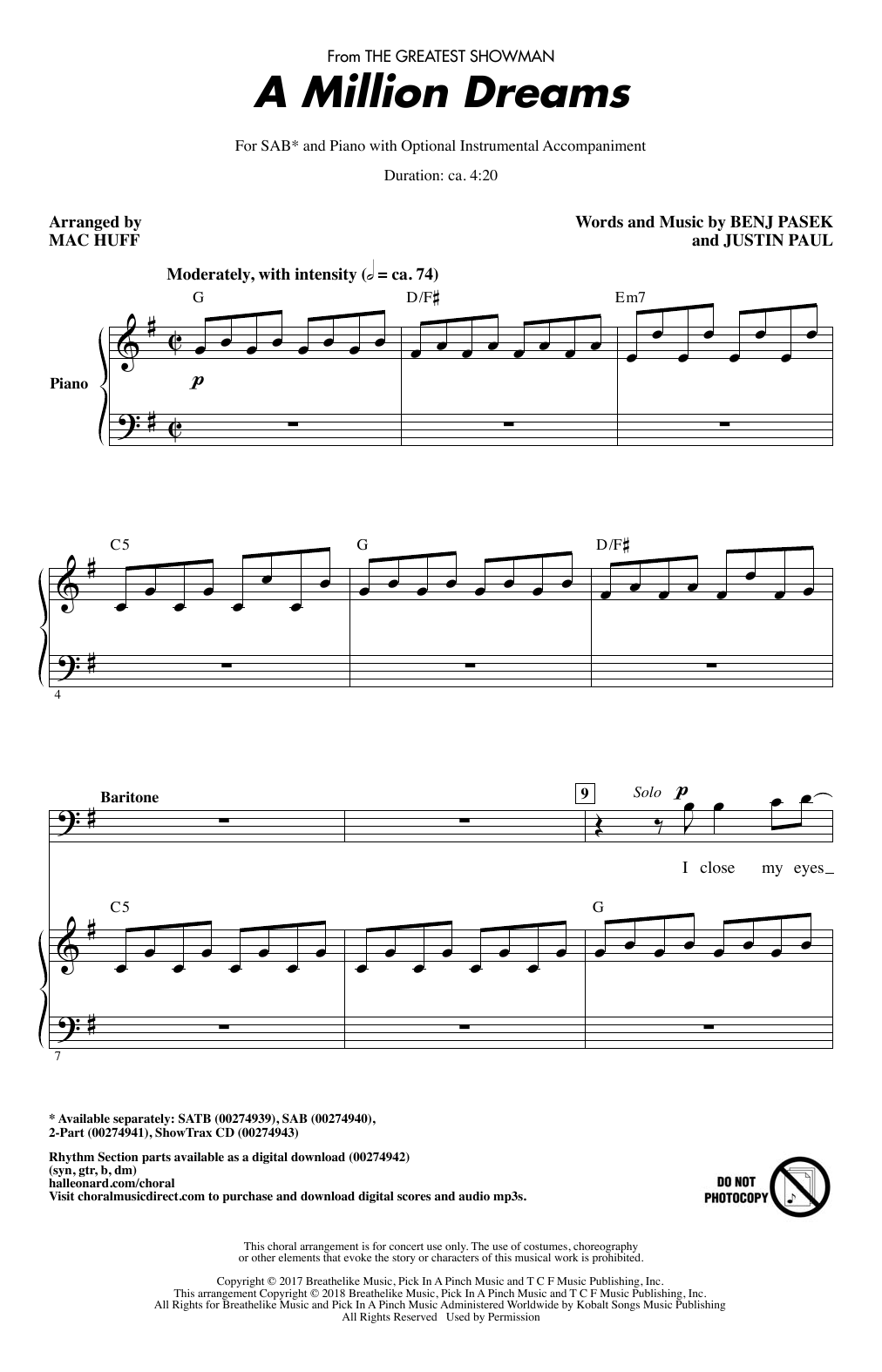 Product gallery: Page 1 of 1 A Million Dreams (from The Greatest Showman) (arr. Mac Huff), Pasek & Paul