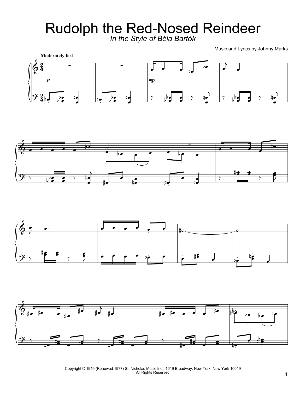 Product picture to: Rudolph The Red-Nosed Reindeer (in the style of Bela Bartok) (arr. David Pearl)