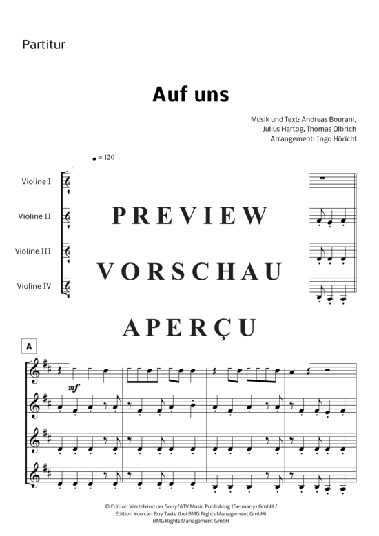 gallery: Auf Uns , Bourani, Andreas, (Geigenquartett)