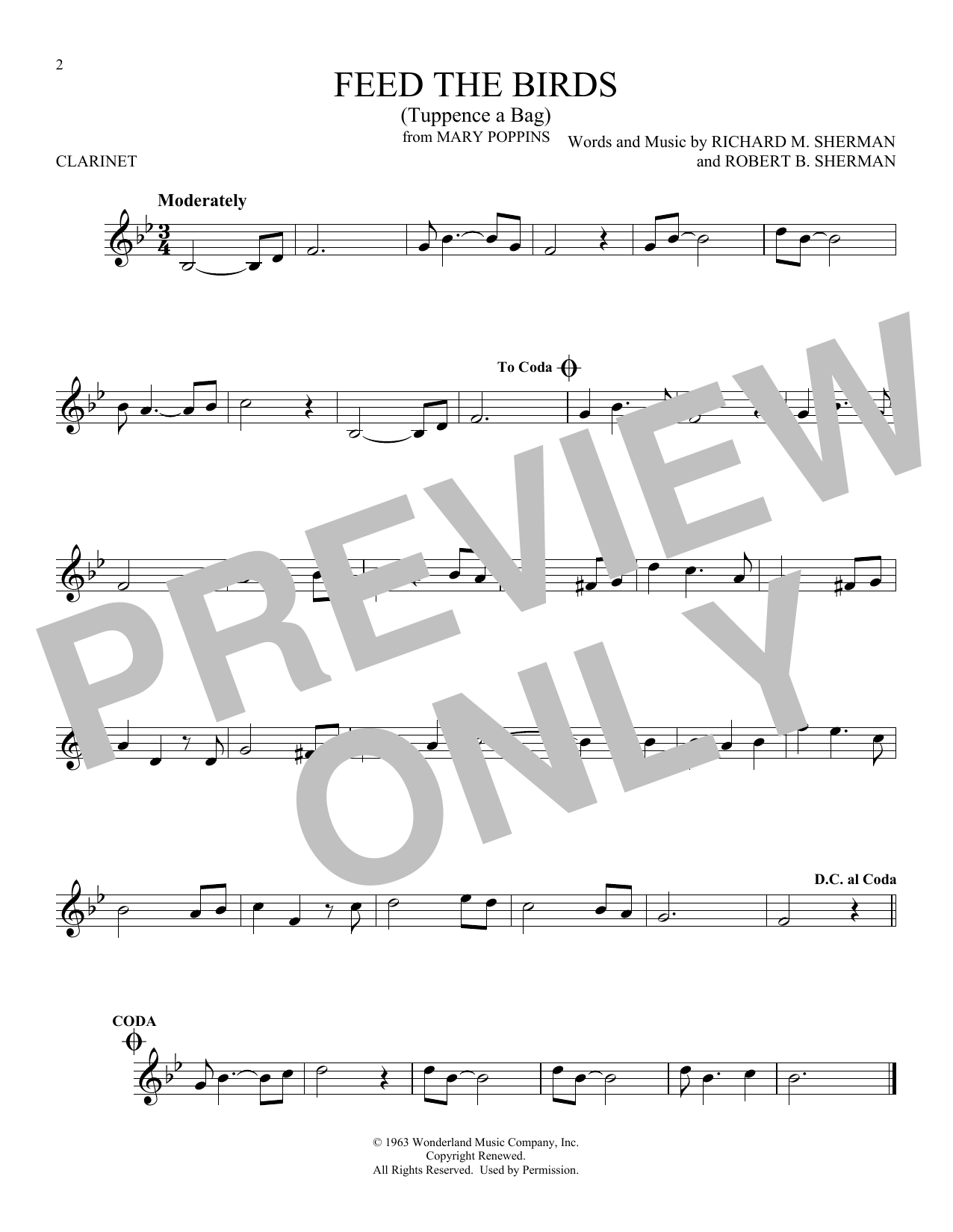 Product gallery: Page 1 of 1 Feed The Birds (Tuppence A Bag) (from Mary Poppins), Sherman Brothers