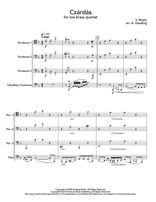 Produktgalerie: Seite 1 von 11 Czardas, , (Blechbläser Quartett 3x Posaune und Tuba/Bass Posaune)