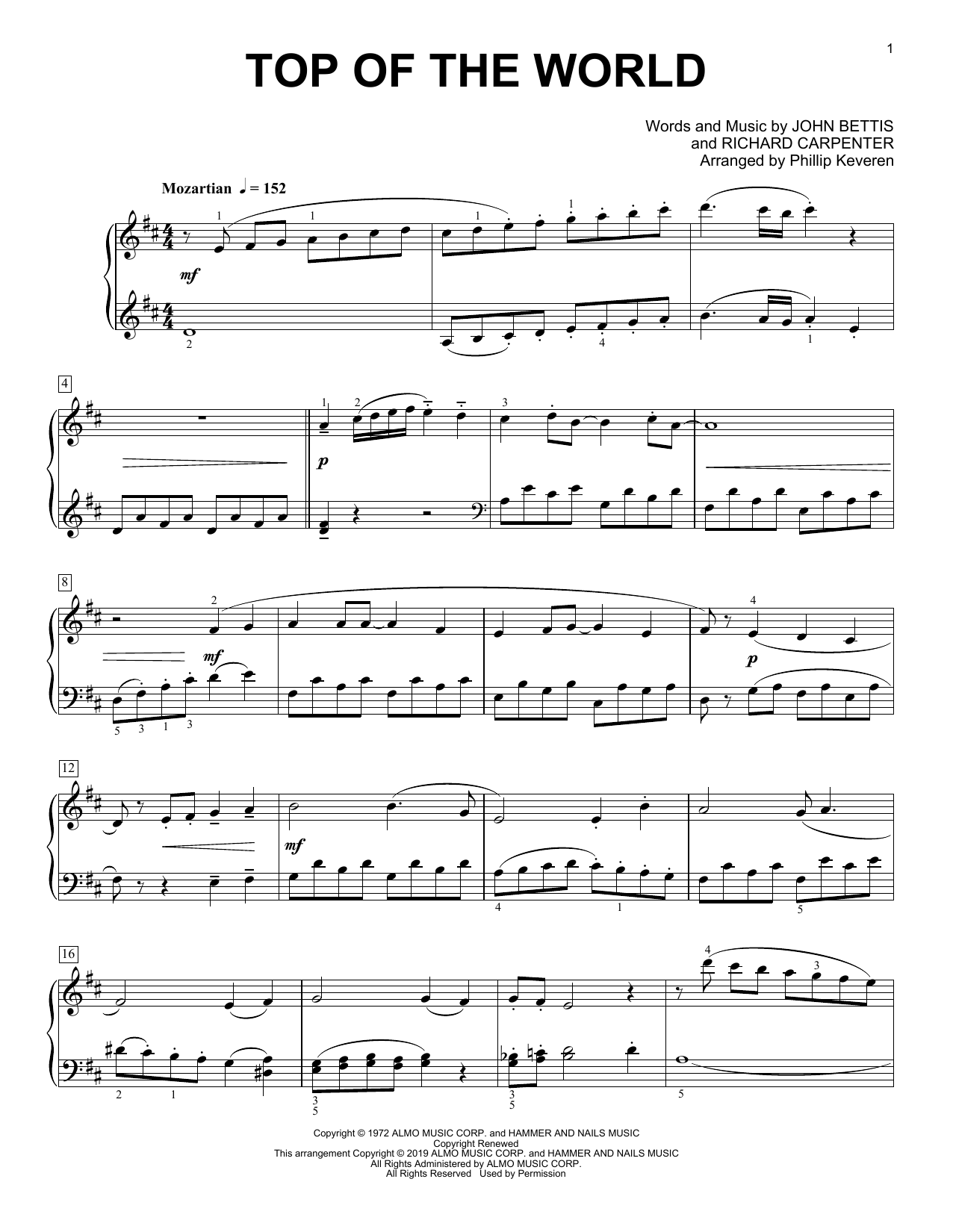 Product gallery: Page 1 of 1 Top Of The World (arr. Phillip Keveren), Carpenters