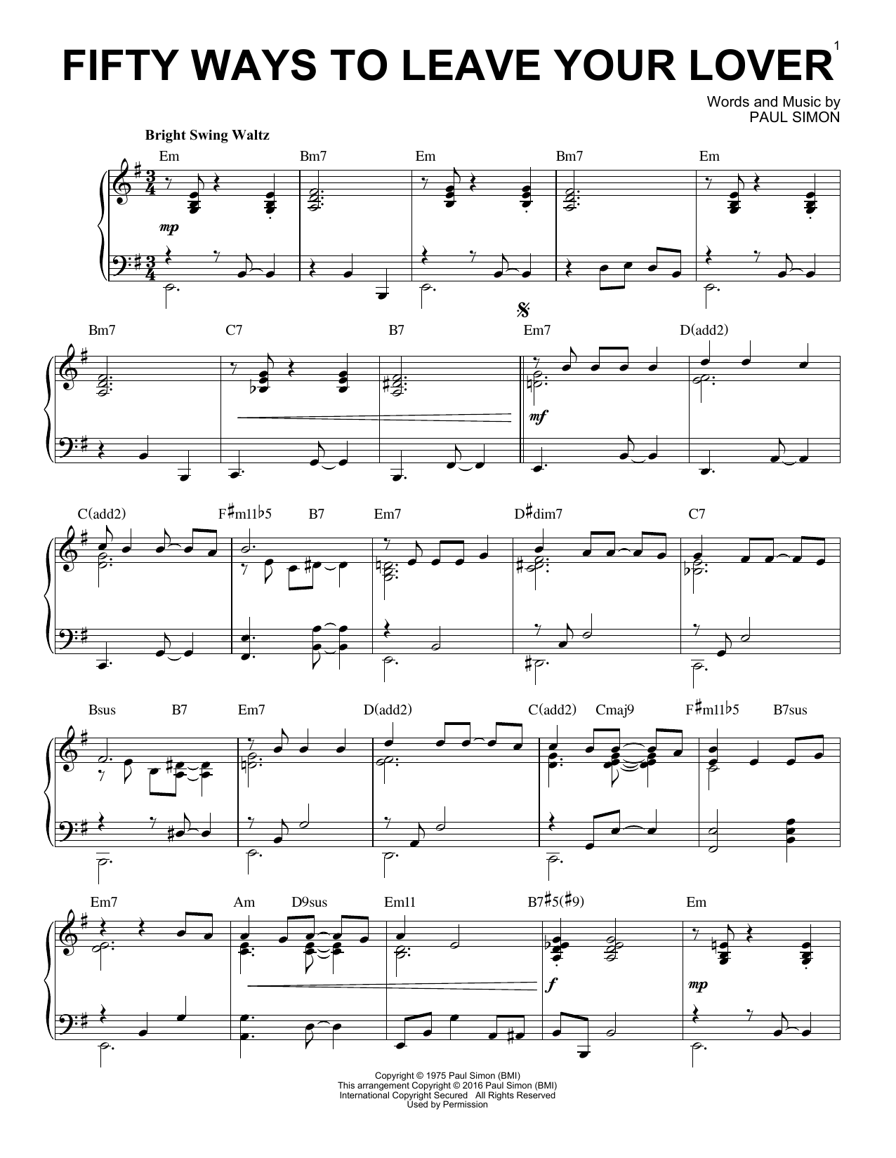 Product gallery: Page 1 of 1 Fifty Ways To Leave Your Lover [Jazz version] (arr. Brent Edstrom), Simon & Garfunkel