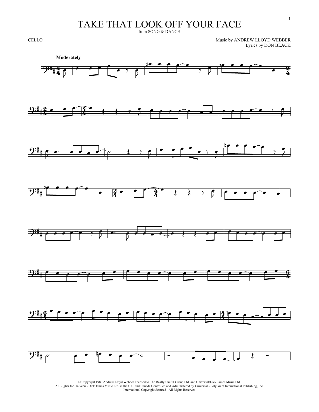 Produktgalerie: Seite 1 von 1 Take That Look Off Your Face (from Tell Me On a Sunday), Andrew Lloyd Webber, Violoncello