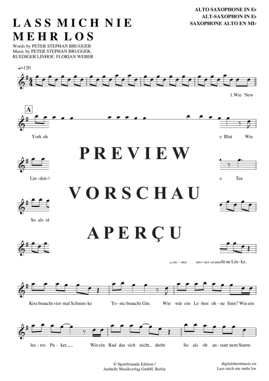 Product gallery: Page 2 of 4 Lass mich nie mehr los , Sportfreunde Stiller, Alto Saxophone