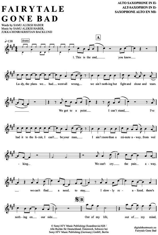 gallery: Fairytale Gone Bad , Sunrise Avenue, (Alt-Sax)