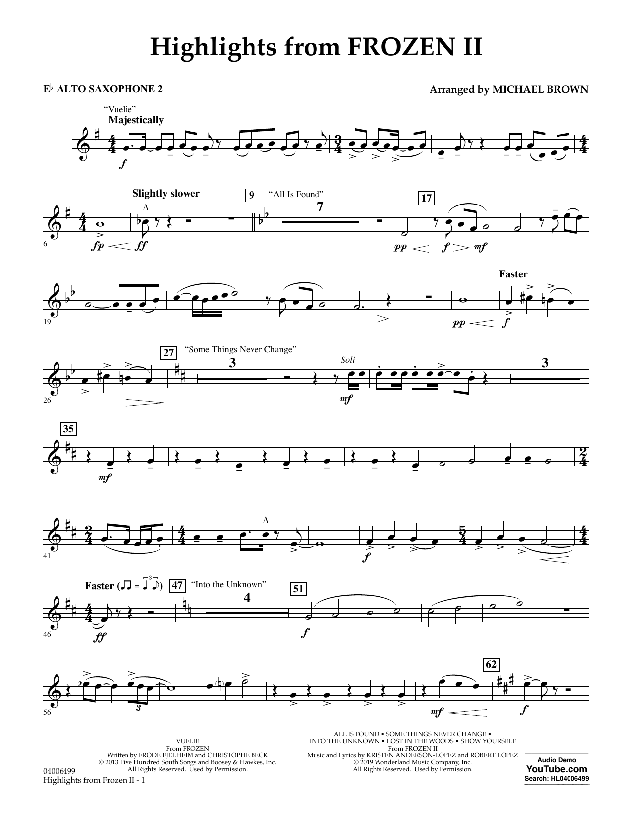 Produktbild zu: Highlights from Disney's Frozen 2 (arr. Michael Brown) - Eb Alto Saxophone 2