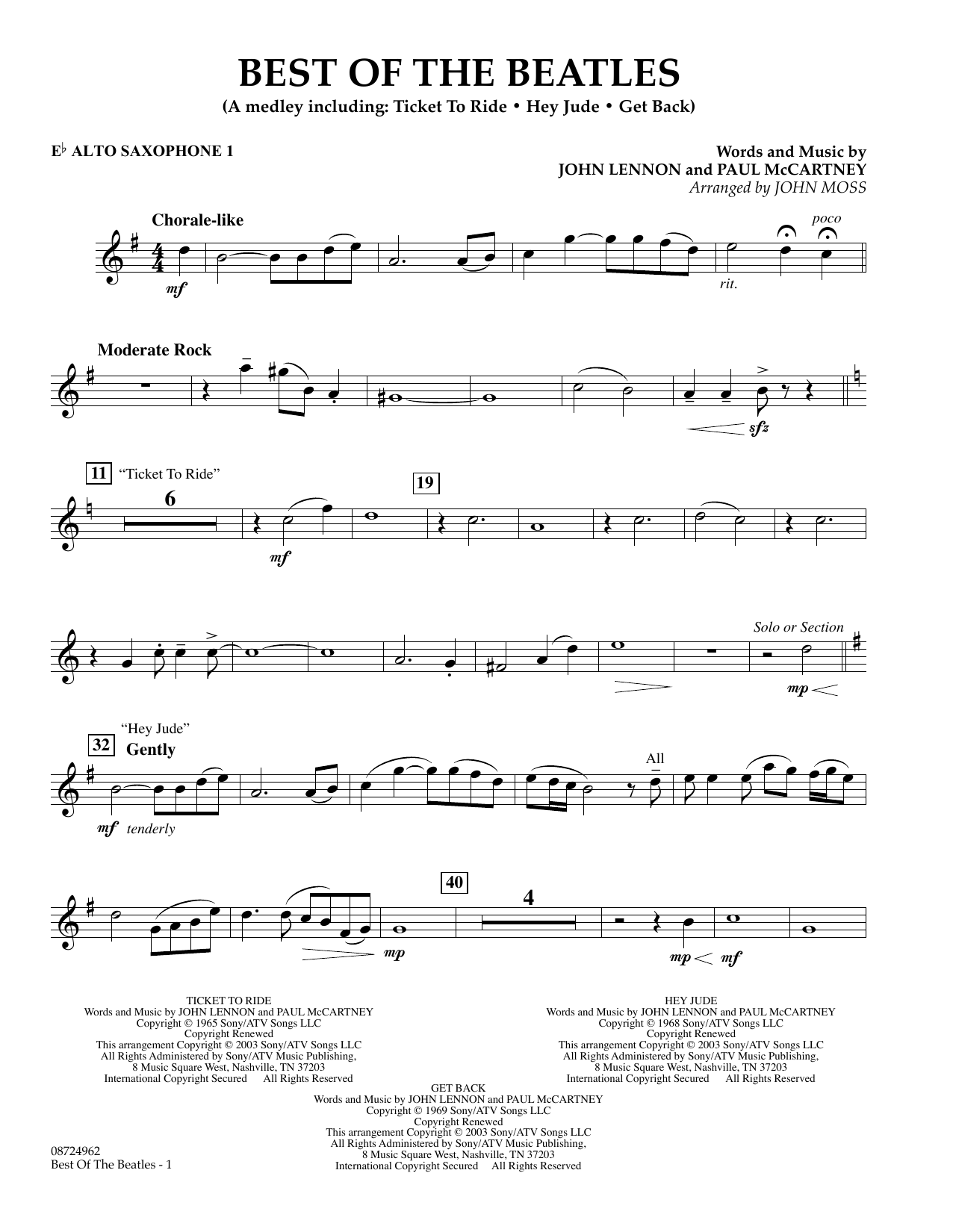 Produktgalerie: Seite 1 von 1 Best of the Beatles - Eb Alto Saxophone 1, John Moss, Ensemble