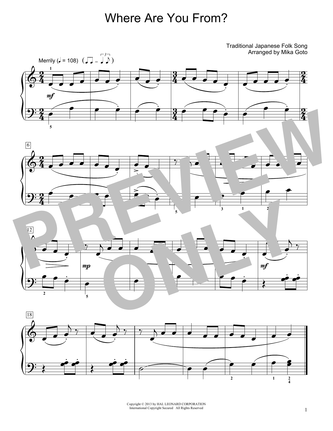 Product picture to: Where Are You From? (arr. Mika Goto)
