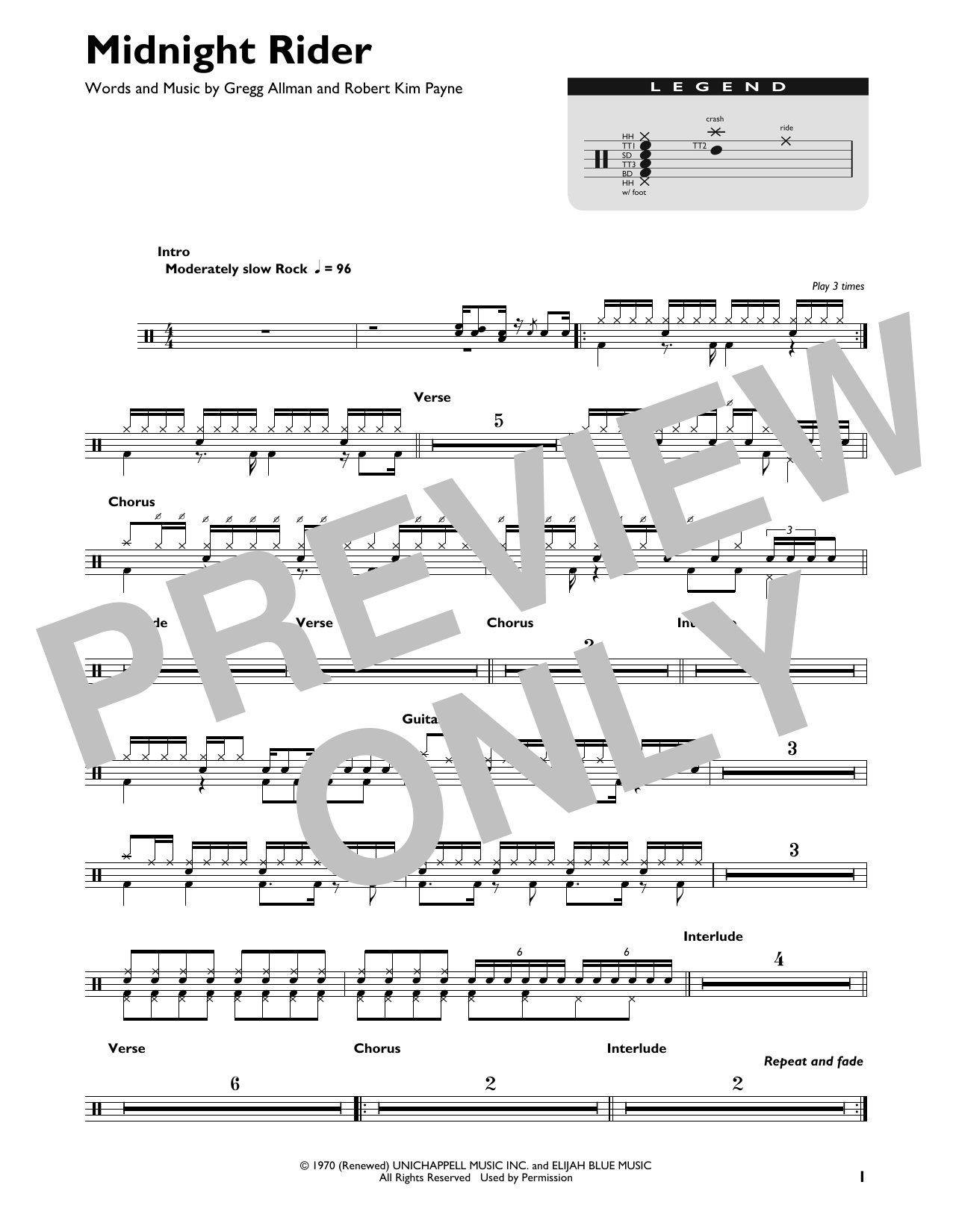Midnight Rider - Online Noten von The Allman Brothers Band - smd-427673 ...